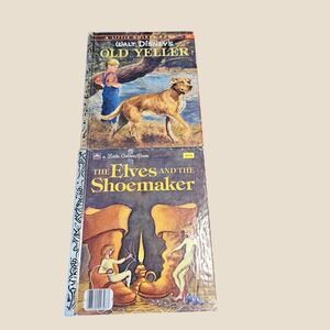 Vintage Little Golden Books Lot Old Yeller Disney & Elves and the Shoemaker 2pc